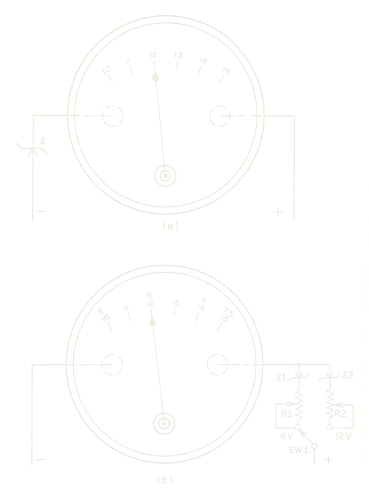 Figure 18-3 Voltmètre C.C. à échelle dilatée utilisant des diodes zener