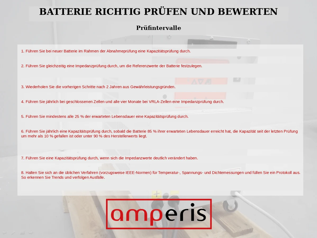 Industriebatterie prüfen und bewerten: die acht empfohlenen Prüfintervalle