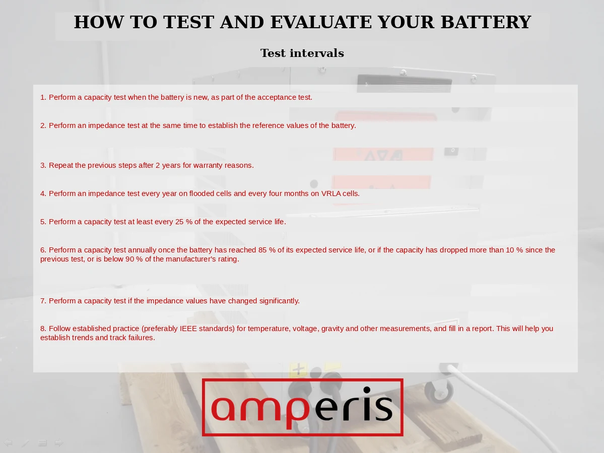 How to test and evaluate an industrial battery: the eight recommended test intervals