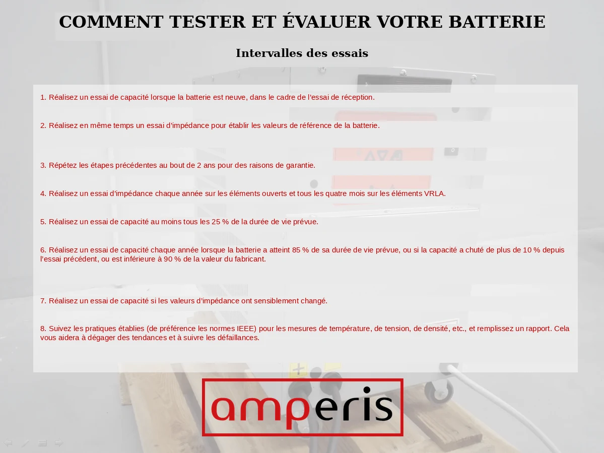 Comment tester et évaluer une batterie industrielle : les huit intervalles d’essai recommandés