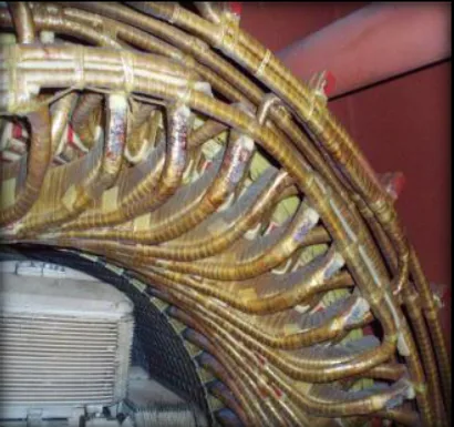Close-up of the stator winding of a 13.8 kV motor inspected during a planned outage