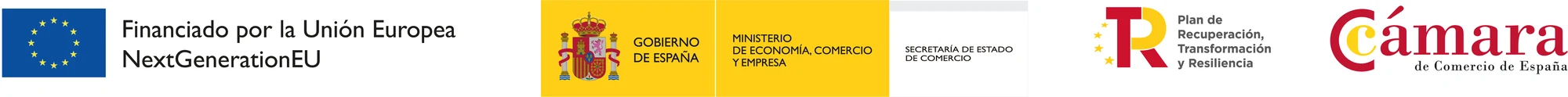 Funding logos: European Union – NextGenerationEU, Government of Spain – Ministry of Economy, Trade and Business, Recovery, Transformation and Resilience Plan and Spanish Chamber of Commerce
