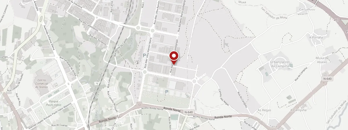 Map showing the location of Amperis Products in the Polígono das Gándaras industrial estate, Lugo, Spain