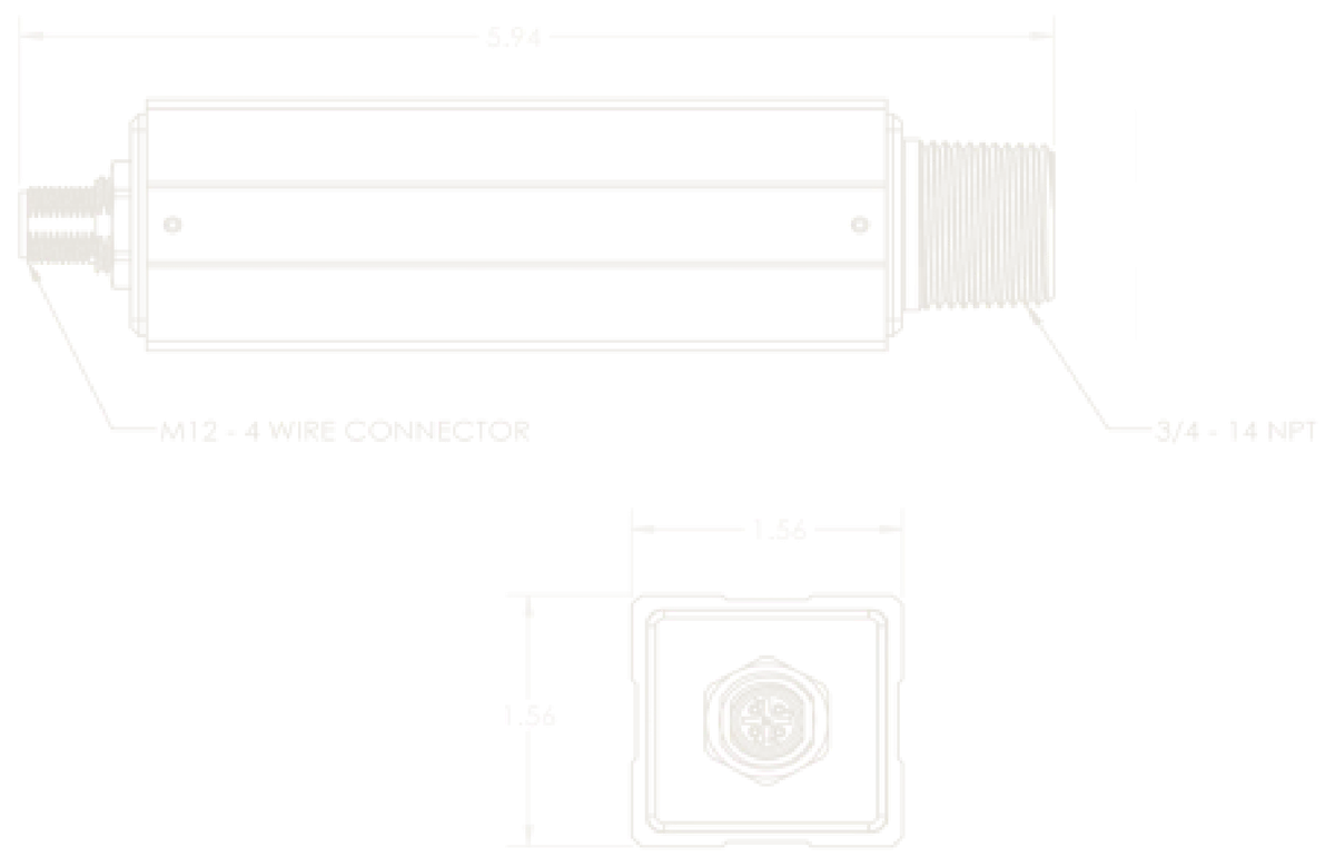 GRIDSCAN5000 dimensions and connections: 3/4″-14 NPT thread and 4-wire M12 connector