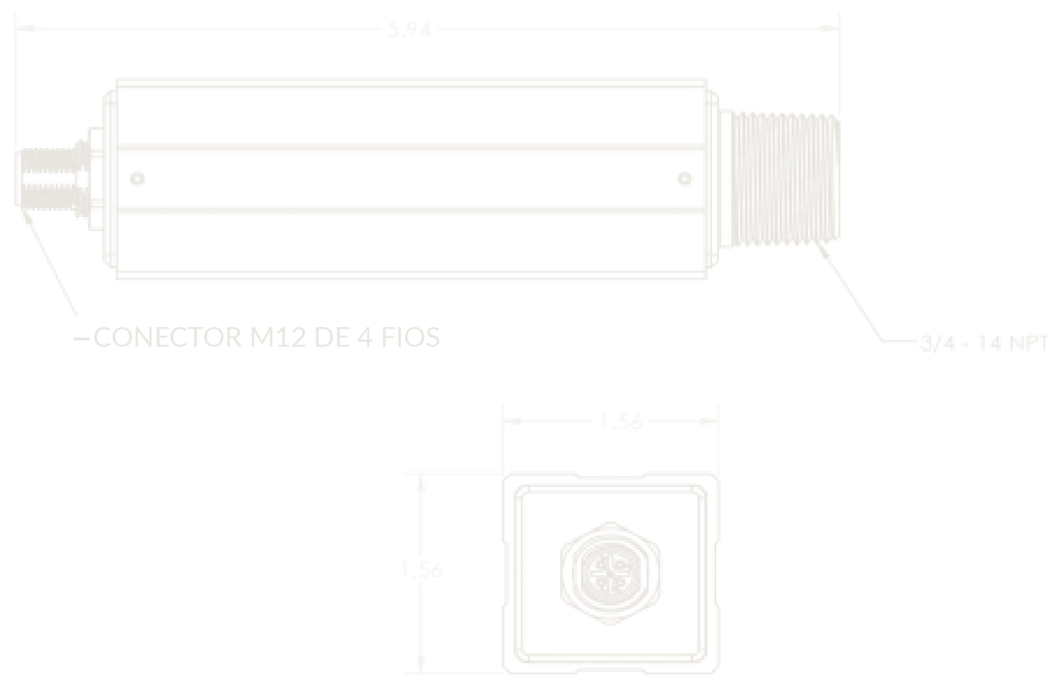 Dimensões e ligações do GRIDSCAN5000: rosca 3/4″-14 NPT e conector M12 de 4 fios